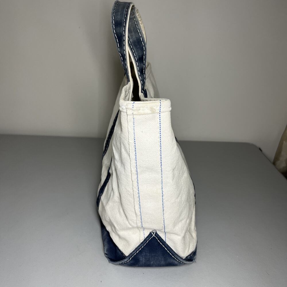 Vintage LL Bean Boat Tote Canvas Bag Distressed Sawtooth Crinkle Tag Maine White - Picture 4 of 16